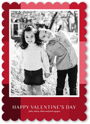 Valentine's Day Cards: Love Stripes Valentine's Card, Red, 5X7, Pearl Shimmer Cardstock, Scallop