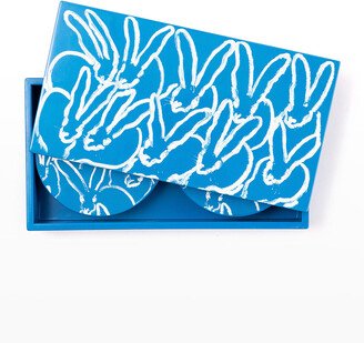 Hunt Slonem Blue Bunny Lacquer Coaster Box Set - 6 Coasters