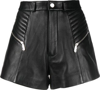 Zipper-Detail Leather Shorts