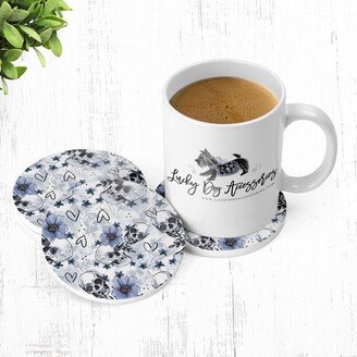 Blue Floral Skull Sandstone Table Coaster