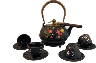 Mct-E043-13Bk 1300Ml Black Good Heavy Quality Lotus Flowers Dragonfly Fishes Cast Iron Teapot 1.3L Teapots Set Cups As Dad's Gift