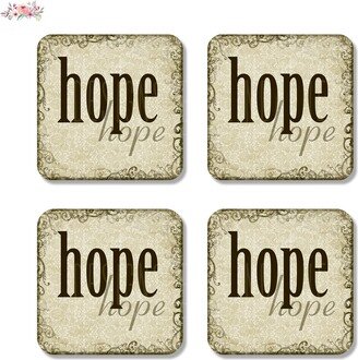 Christian Coasters Set Of 4, Religious Gift Set, Scripture Home Decor, Housewarming Gift, Drink Coasters, Hostess Hope C-Scr005