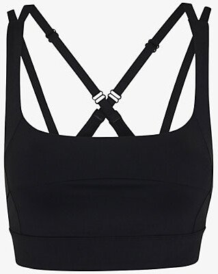 Womens Black Square Neck Stretch-woven Sports bra