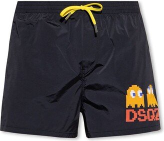 X Pac-Man Drawstring Swim Shorts