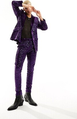 super skinny velvet sequin suit pants in purple