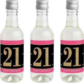 Big Dot Of Happiness Finally 21 Girl - 21st Birthday Mini Wine Bottle Label Stickers Favor Gift 16 Ct