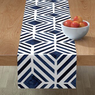 Table Runners: Geo Stripe - Indigo Table Runner, 72X16, Blue