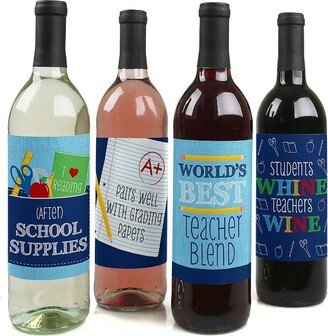 Big Dot of Happiness Funny Colorful - Teacher Appreciation First and Last Day of School or Christmas Gift - Wine Bottle Label Stickers - Set of 4