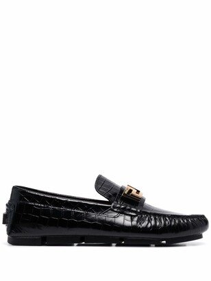 Greca-plaque crocodile-effect loafers