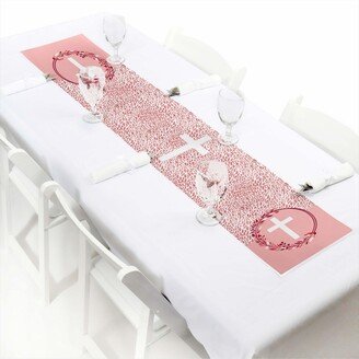 Big Dot Of Happiness Pink Elegant Cross - Petite Girl Religious Paper Table Runner - 12 x 60 inches