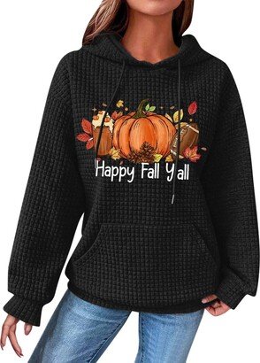 Generic Womens Oversized Thanksgiving Plus Size Long Sleeve Hooded Thankful Sweatshirts Lightweight Loose Fit Cute Vacation Fall Fashion Tops with Pockets black X-Large