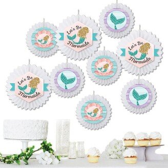 Big Dot of Happiness Let's Be Mermaids - Hanging Baby Shower or Birthday Party Tissue Decoration Kit - Paper Fans - Set of 9