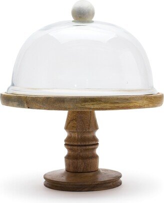 Glass Cloche with Wood Pedestal 10.5D