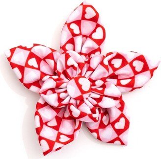 The Worthy Dog Colorblock Hearts Flower Accessory - Red - S