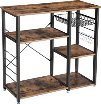 IGEMANINC 3-Tier Industrial Kitchen Baker's Rack Extra Basket and 5 Little Hooks, Microwave Oven Stand, Storage Cart Workstation Shelf