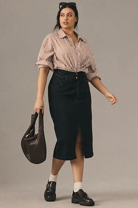 Double-Waist Denim Midi Skirt