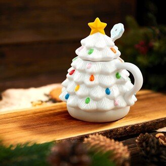 Mr. Christmas Lidded Nostalgic Tree Mug with Spoon - White, 16 Fluid Ounces