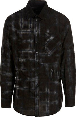 Distressed Plaid Long-Sleeved Shirt