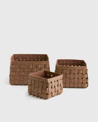 Recycled Woven Leather Baskets Set of 3