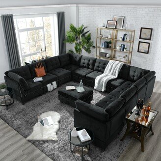EDWINRAYLLC U- shape Modular Sectional Sofa Sets, DIY Combination, Includes Seven Single Chair, 4 Corner and 1 Ottoman
