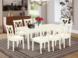 Wooden Table Set Includes Rectangle Table and Dining Chairs Linen Fabric Seat