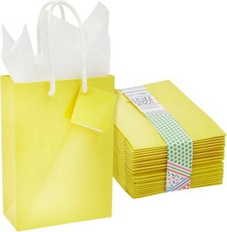 Blue Panda 20 Pack Small Yellow Gift Bags with Handles, Tissue Paper, Hang Tags, 7.9 x 5.5 x 2.5 In