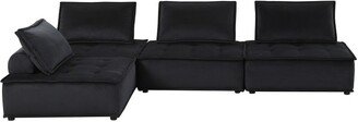 Alaya 4pc Modular Sectional Sofa, Tufted Seats, Black Velvet Upholstery