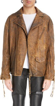 Lace-Up Crinkled Lambskin Biker Jacket