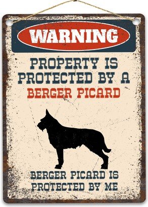 Berger Picard Metal Sign, Funny Warning Dog Rustic Retro Weathered Distressed Plaque, Gift Idea