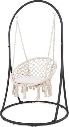 SUNCREAT Hammock Chair with Stand Included, Heavy Duty Hanging Chair with Stand, 330 lbs Capacity, Patent Pending, Beige