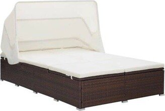 2-Person Sunbed with Cushion Poly Rattan Brown - 76.4 x 47.4 x 43.3