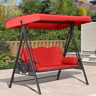 3-seat Outdoor Porch Swing with Adjustable Tilt Canopy