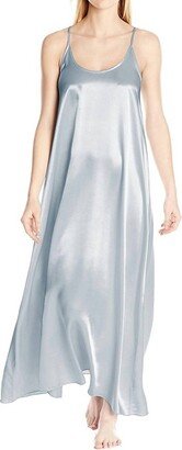 Monrow Satin Long Nightgown With Gathered Back In Morning Blue