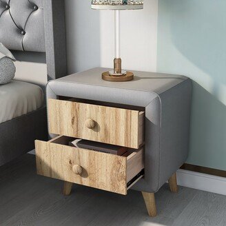 IGEMAN Unique Design Upholstered Wooden Nightstand with 2 Drawers Bedside Table Accent End Table