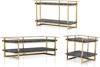 24/7 Shop at Home Daphne Modern Metal Faux Marble Top 3-Piece Coffee Table Set with Open Shelves for Living Room