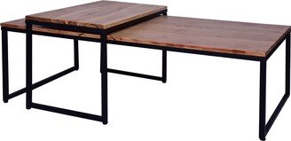 BESTCOSTY 2 Piece Rectangular Wood Nesting End Table Set, Sled Metal Base