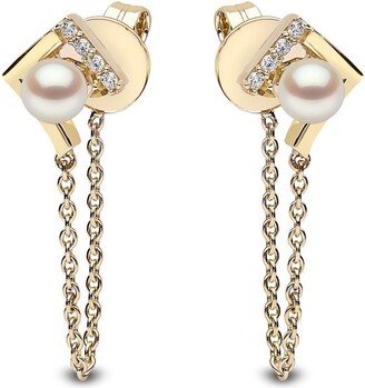 18kt yellow gold Trend freshwater pearl and diamond earrings