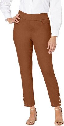 Jessica London Women's Plus Size Comfort Waist Side Button Ankle Jean, 28 W - Cognac