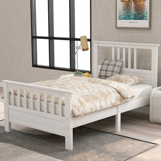 Calnod Twin Size Wood Platform Bed with Headboard & Footboard, No Box Spring Needed & Wood Slats Support, Easy Assembly