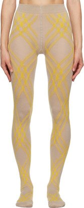 Beige & Yellow Check Tights