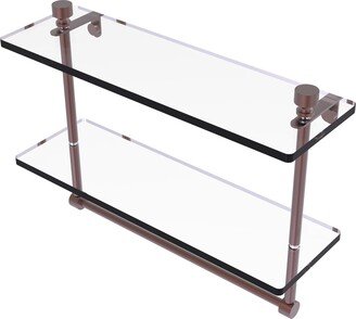 16 Inch Two Tiered Glass Shelf with Integrated Towel Bar