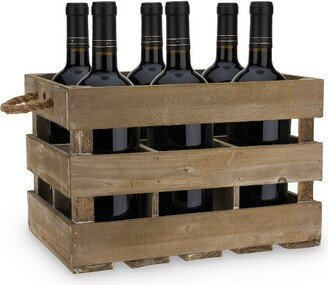 4281 Farm House Decor, Wood Wine Holder Rustic Farmhouse Wooden 6 Bottle Crate, Dark wood, Brown Finish