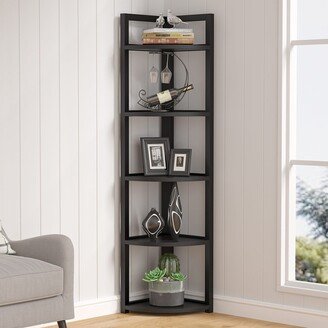 Tribesigns 5 Tier Corner Shelves, Rustic Industrial Corner Bookshelf Bookcase