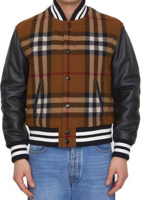 Checked Stripe Trim Bomber Jacket