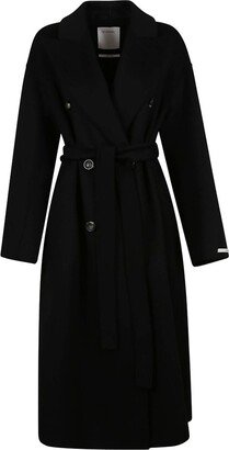 Belted Waist Double-Breasted Coat-AB