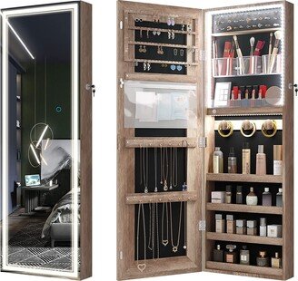 EPOWP Lighted Mirror with Jewelry Storage, Jewelry Cabinet Organizer with Full-Length Mirror, Wall Mounted/Door Hanging