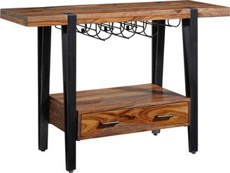 Coast To Coast Cain Industrial Style One Drawer Wine Console with Wine and Stemware Rack