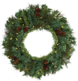 20in. Mixed Pine and Pinecone Artificial Christmas Wreath with 35 Clear LED Lights