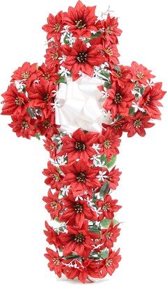 Bloom Décor Memorial Christmas Poinsettia Memorial Cross - N/A