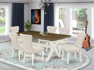 Dining Room Table Set - a Rectangular Table and Padded Parson Chairs - Cement and Linen White Finish-AF